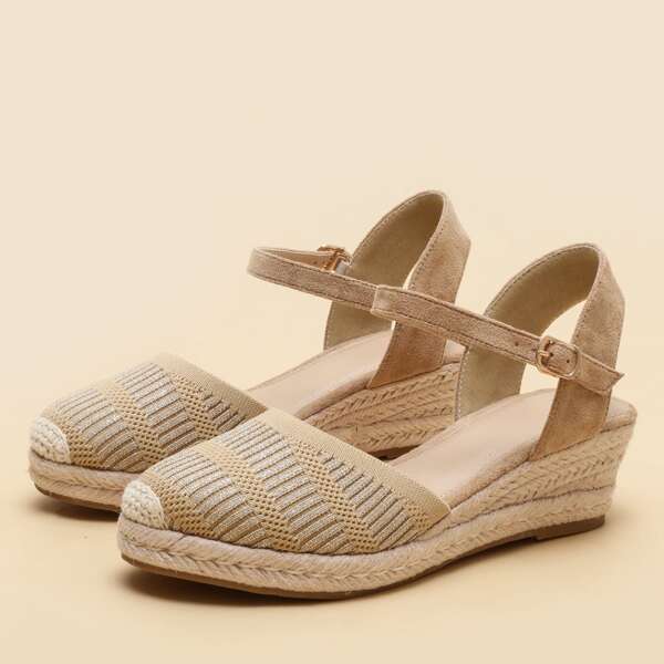 

Striped Pattern Knit Espadrille Wedges, Apricot