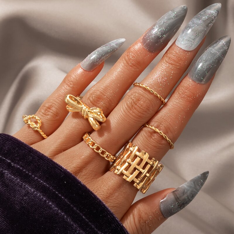 

6pcs Bow Design Ring, Gold