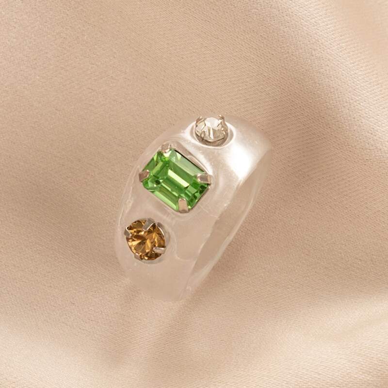 

Rhinestone Resin Ring, White