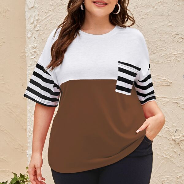 

Plus Colorblock & Striped Drop Shoulder Tee, Multicolor