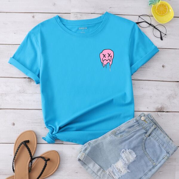 

Graphic Print Shorts Sleeve Tee, Blue