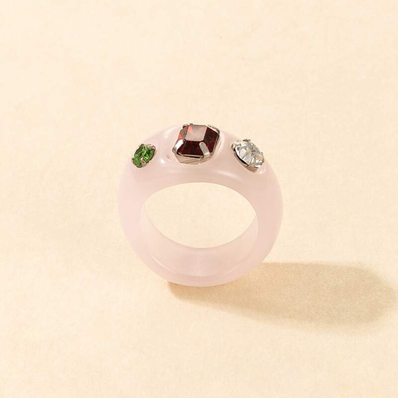 

Rhinestone Resin Ring, Pink