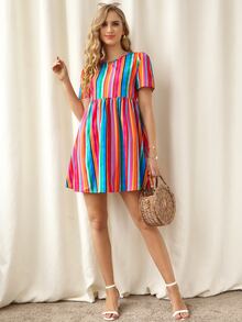 SHEIN Vestido de rayas de arcoíris de espalda con abertura - Multicolor - Ver 4