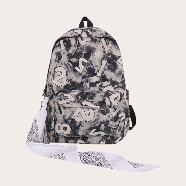 

Tassel Decor Letter Graphic Backpack, Grey