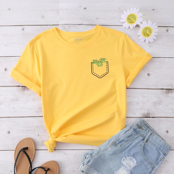 

Frog Print Shorts Sleeve Tee, Yellow