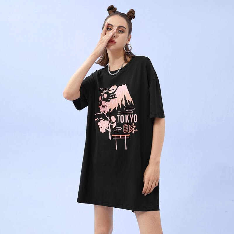 

Letter Mountain Graphic Tee Dress, Black