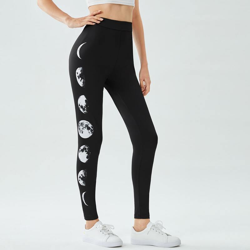 

Moon Graphic Leggings, Black