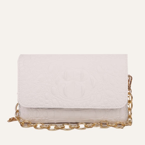 

Croc Embossed Chain Satchel Bag, Beige