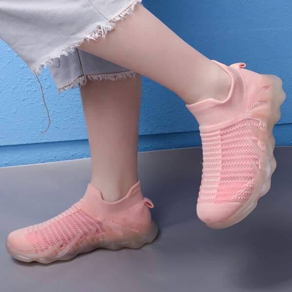 

Girls Striped Slip On Running Shoes, Pink