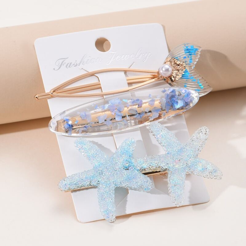 

3pcs Starfish Decor Hair Clip, Multicolor
