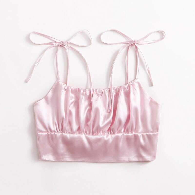 

Satin Ruched Bust Crop Cami, Baby pink