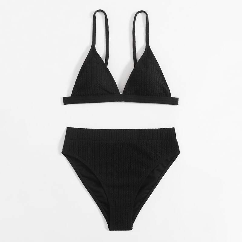 

Solid Triangle Bikini Swimsuit, Black