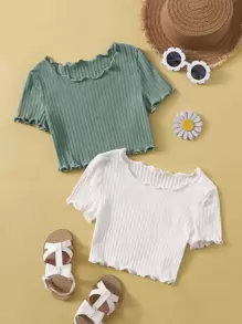 SHEIN Áo thun Tween Girls 2 gói họa tiết rau diếp - Nhiều màu - Xem 1