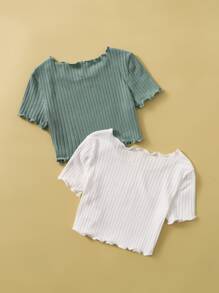 SHEIN Áo thun Tween Girls 2 gói họa tiết rau diếp - Nhiều màu - Xem 2