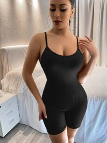 SHEIN SXY Solid Backless Skinny Cami Romper - Black - View 4