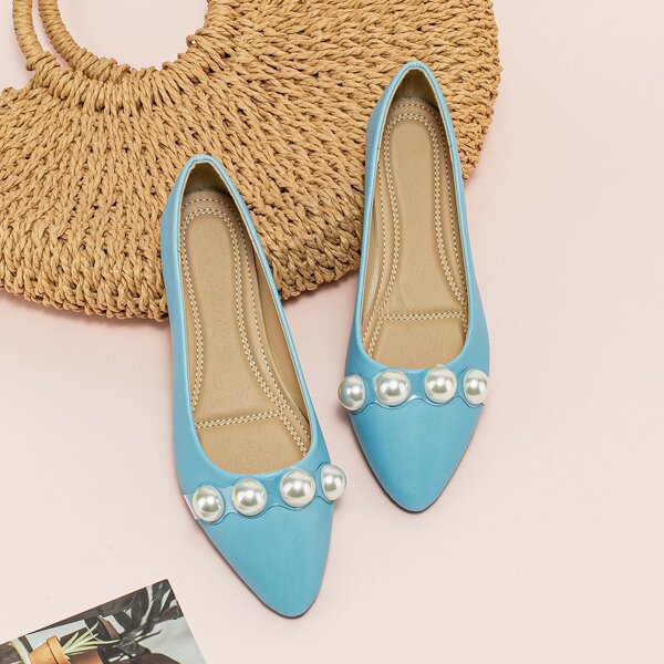 

Faux Pearl Decor Flats, Blue