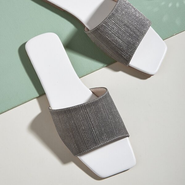 

Open Toe Metallic Slide Sandals, Dark grey