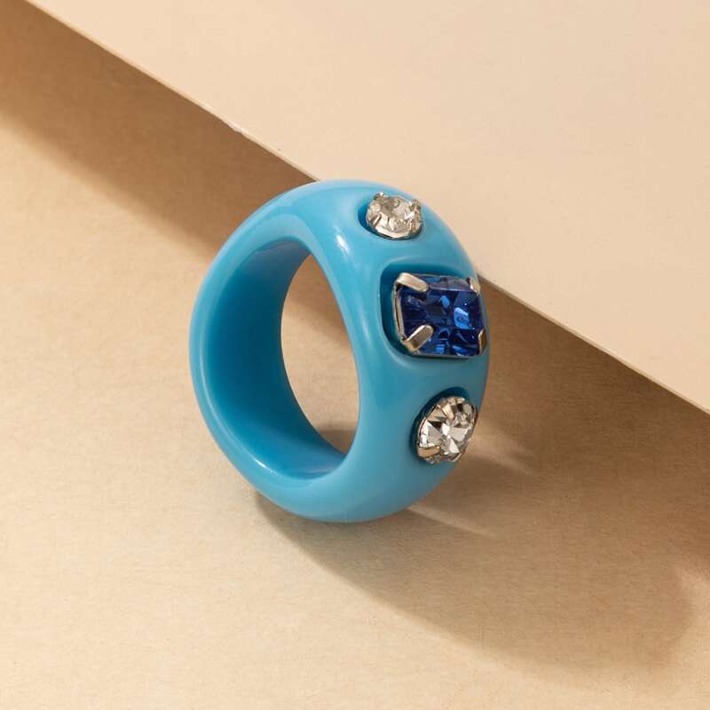 

Rhinestone Resin Ring, Blue