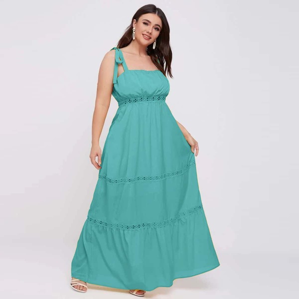 

Plus Tie Shoulder Ruffle Hem Maxi Dress, Green