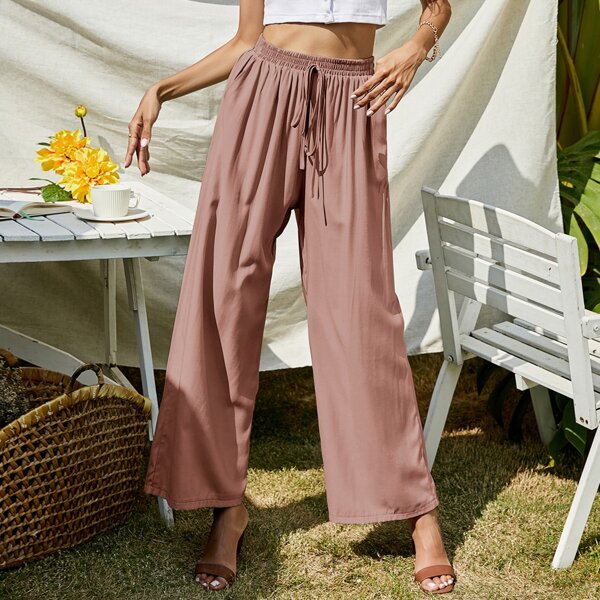 

Solid Knot Front Wide-leg Pants, Dusty pink