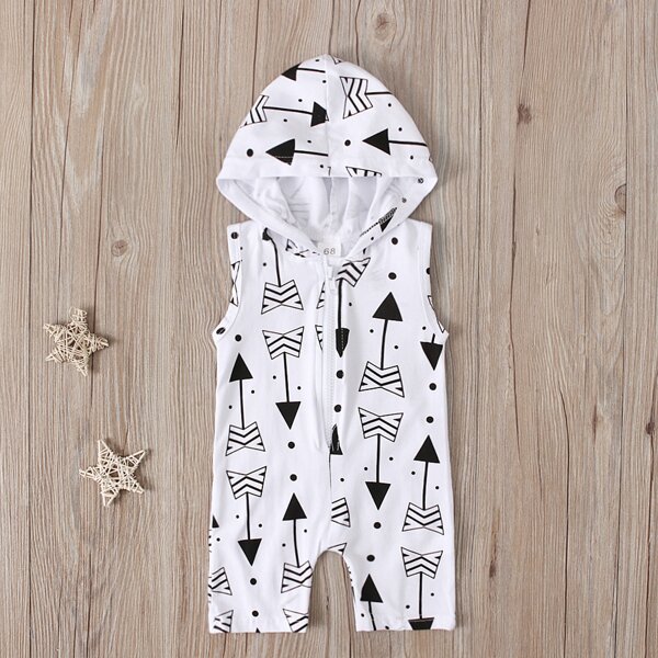 

Baby Boy Arrow Print Hooded Tank Romper, White