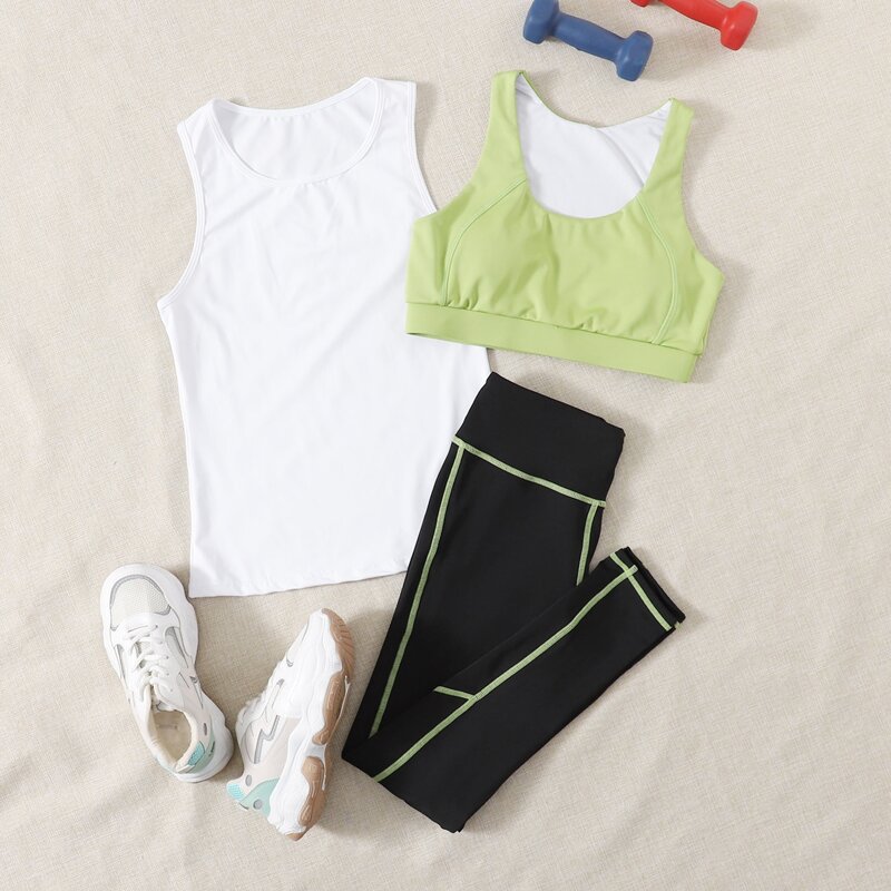 

Scoop Neck Sports Bra & Leggings & Sports Tank Top, Multicolor