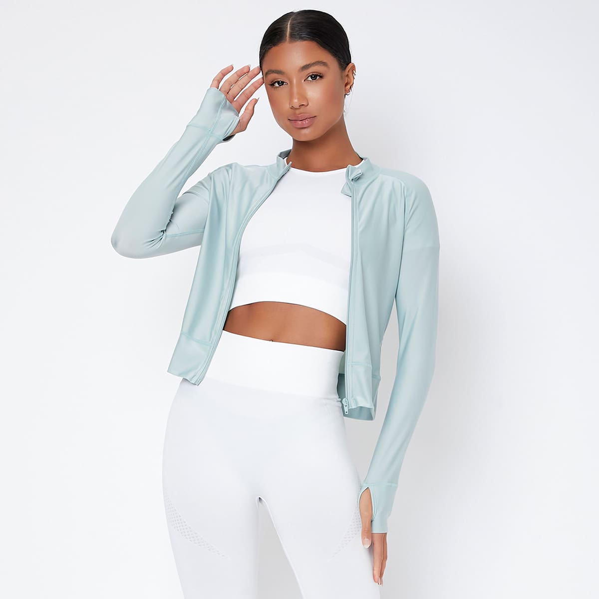 

Absorbs Sweat Anti-UV Zip Up Thumb Hole Sports Jacket, Baby blue