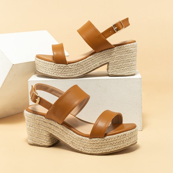 

Minimalist Slingback Chunky Sandals, Brown