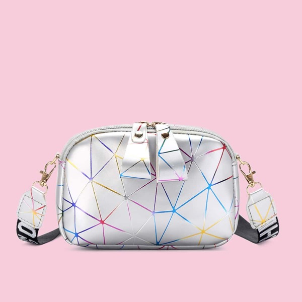

Metallic Geometric Graphic Crossbody Bag, Silver