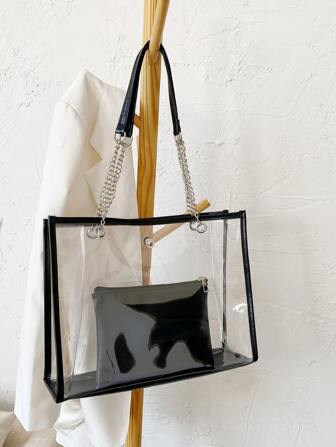 Waterproof Clear Tote Bag With Inner Pouch ,Fashionable Transparent, Clear Waterproof Bag For Women, Perfect For Summer, Vacation & Beach, Waterproof, Sandproof Transparent Bag, Beach Sports Picnic Snacks Clear Purse For Women