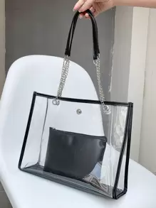 Waterproof Clear Tote Bag With Inner Pouch ,Fashionable Transparent, Clear Waterproof Bag For Women, Perfect For Summer, Vacation & Beach, Waterproof, Sandproof Transparent Bag, Beach Sports Picnic Snacks Clear Purse For Women