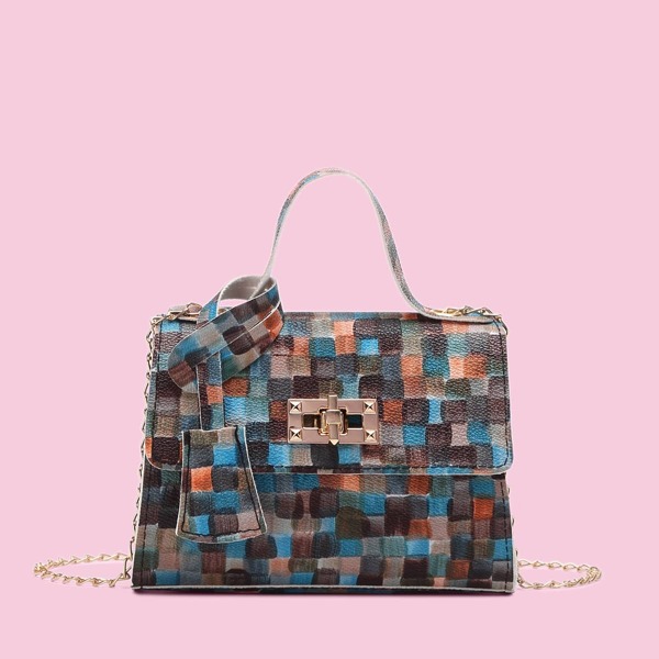 

Color Block Flap Chain Bag, Multicolor