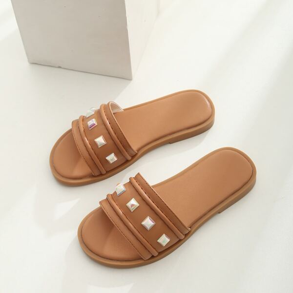 

Toddler Girls Studded Decor Slides, Brown