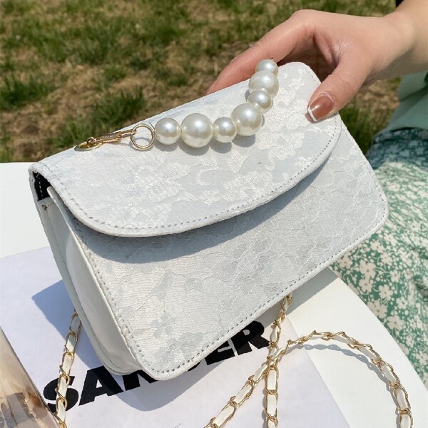 

Floral Lace Shoulder Bag, White