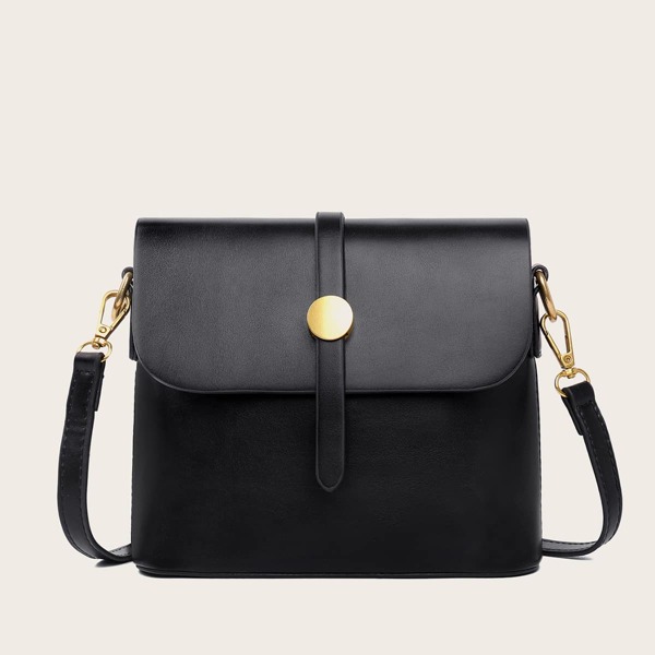 

Snap Button Flap Crossbody Bag, Black
