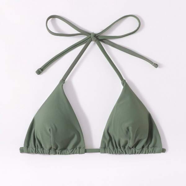 

Solid Halter Triangle Bikini Top, Army green