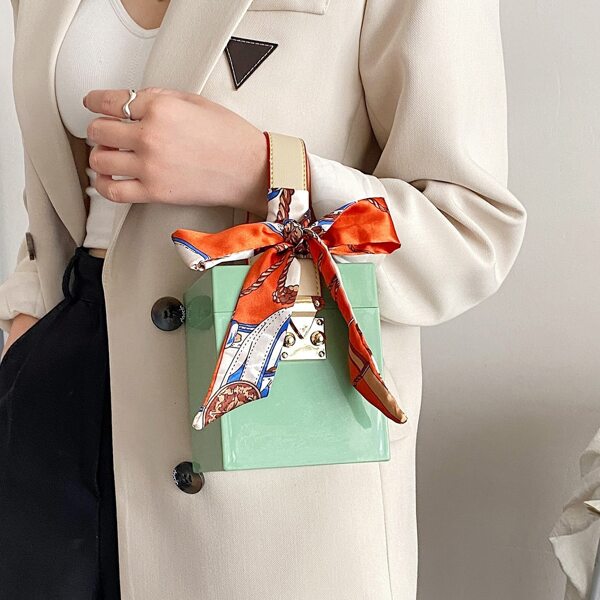 

Mini Twilly Scarf Decor Box Bag, Green