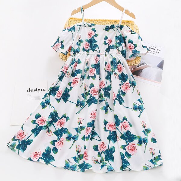 

Girls Floral Cold Shoulder Dress, Multicolor