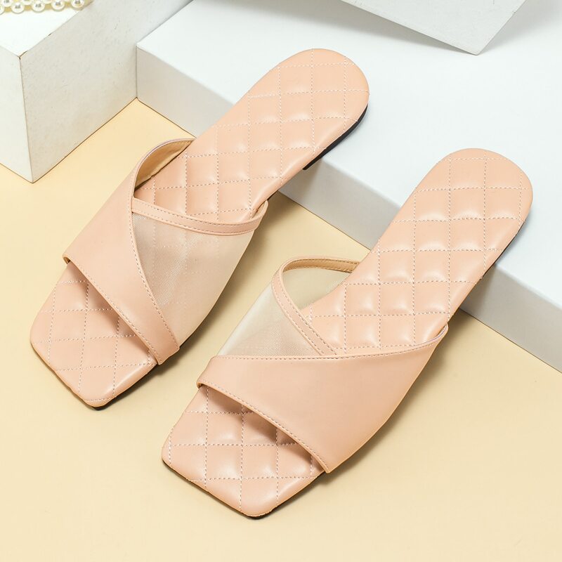 

Contrast Mesh Slide Sandals, Pink