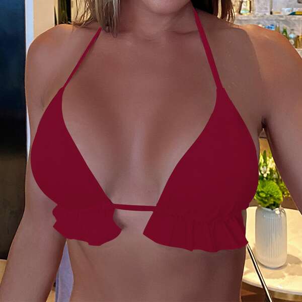 

Ruffle Halter Bikini Top, Red