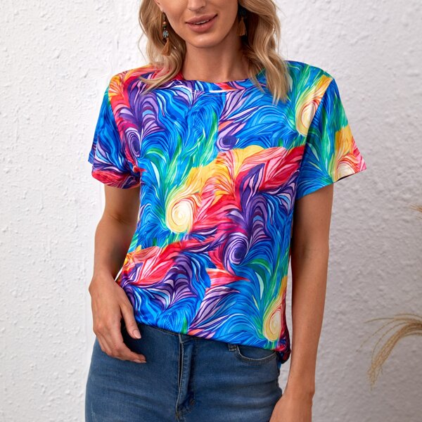 

Allover Print Short Sleeve Tee, Multicolor