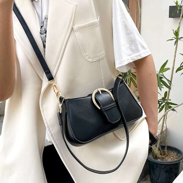 

Buckle Decor Shoulder Bag, Black