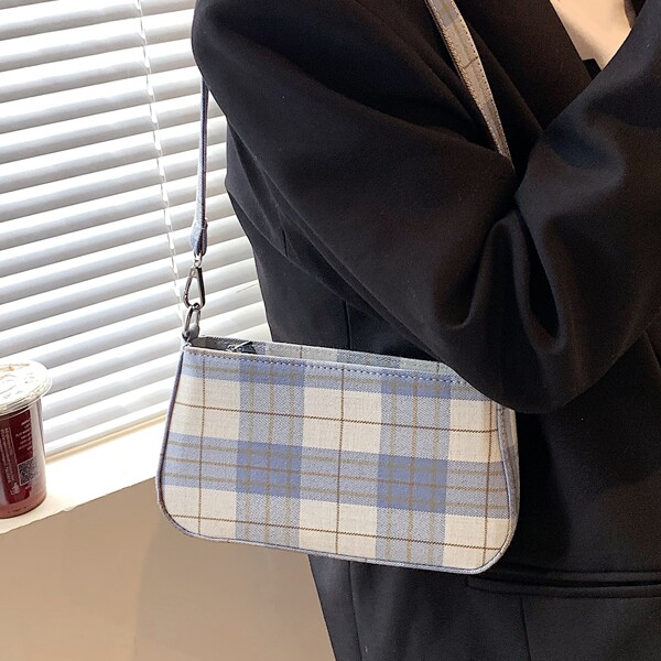 

Plaid Graphic Shoulder Bag, Blue