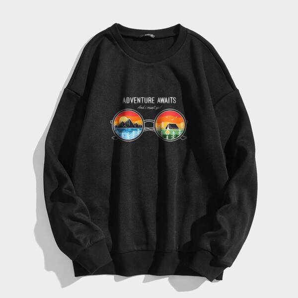 

Slogan Graphic Thermal Lined Sweatshirt, Black