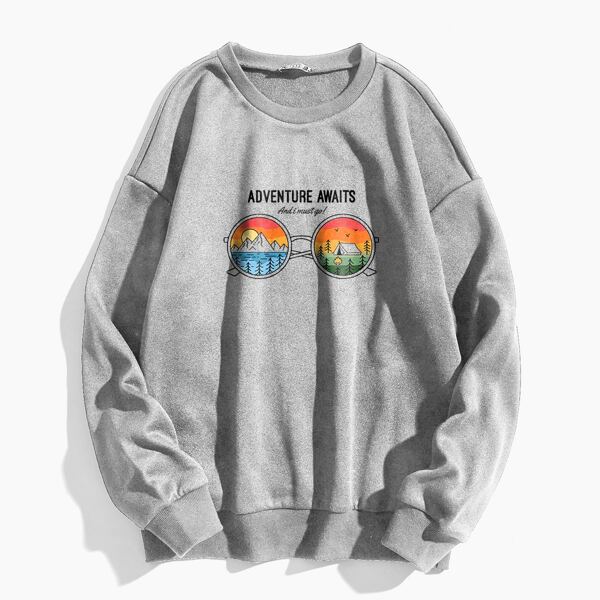 

Slogan Graphic Thermal Lined Sweatshirt, Grey