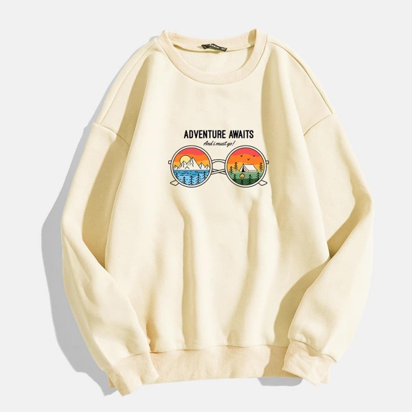 

Slogan Graphic Thermal Lined Sweatshirt, Apricot