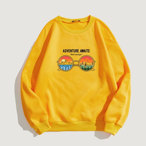 

Slogan Graphic Thermal Lined Sweatshirt, Yellow