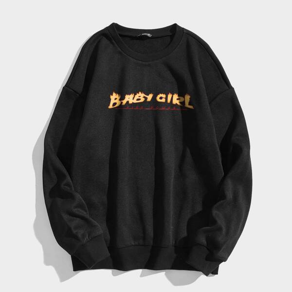 

Letter Graphic Drop Shoulder Sweatshirt, Black