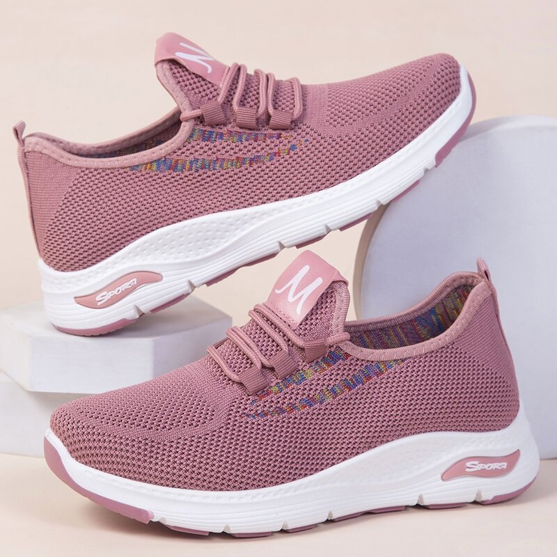 

Knit Panel Lace Up Front Sneakers, Pink