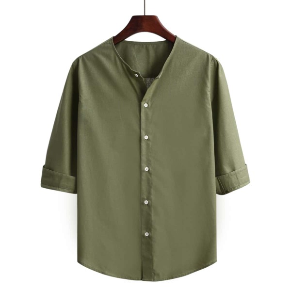 

Men Solid Button Through Shirt, Army green